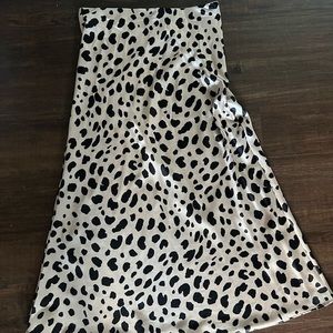 Aqua satin dotted midi skirt